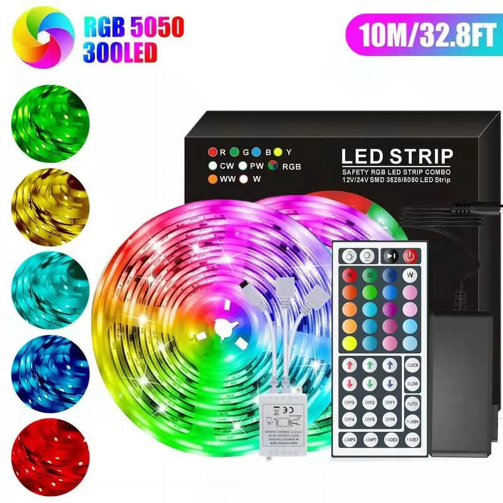 

LED Light Strip 32.8 FT LED 44 Keys IR Remote Control Waterproof Color Changing LED Tape Light for Bedroom