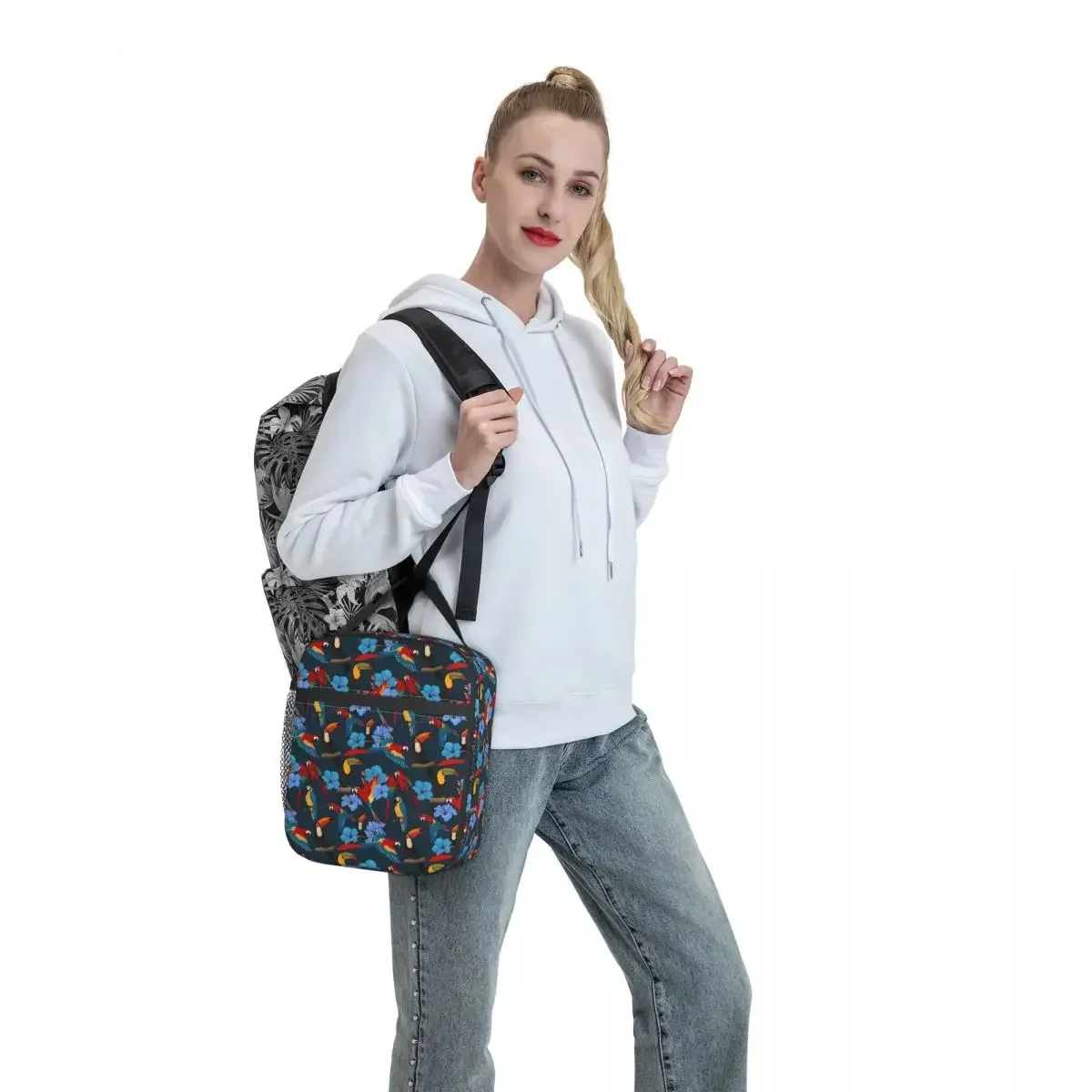 

Lunch Bag Birds Flower Insulated Lunch Box For Women Tropical Toucans And Parrots Outdoor Picnic Cooler Bag Thermal Lunch Bags
