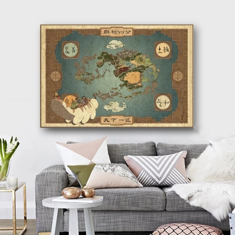 The Last Airbender Map Avatar The Legend of Aang Poster and Prints From Avatar Art Canvas Painting Wall Art Pictures Home Decor