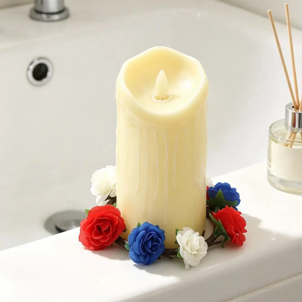 Red White Blue Artificial Flower Wreath for 4th of July Small Candle Ring Party Table Centerpiece Patriotic Floral Garland