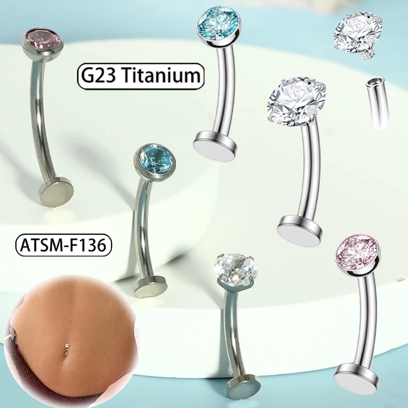 

20 шт./лот ASTM F136 титан 14 г кольца для пупка с цирконом модные пупок колокольчик пирсинг ювелирные изделия пирсинг украшения для тела