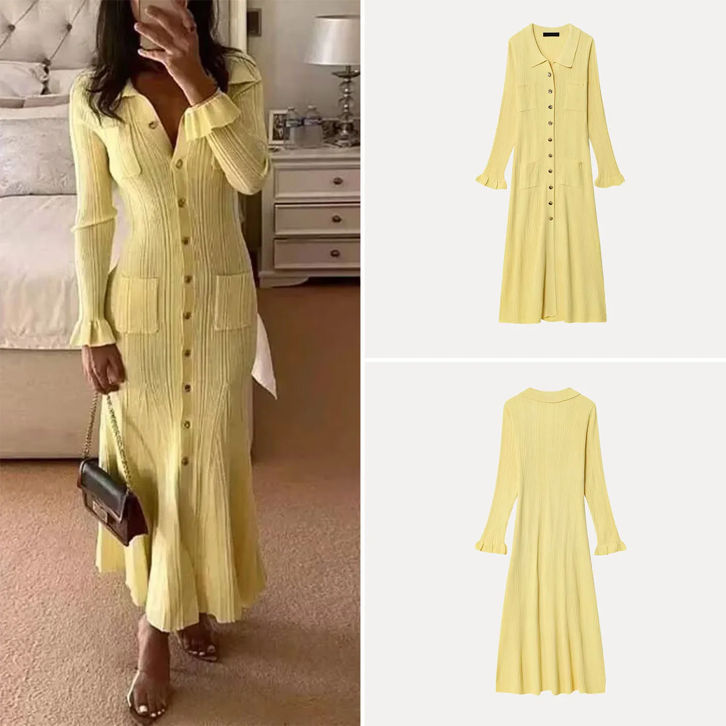 Ele Long Sve Dr with Stand Collar Single Button Personali Women's Faion Autumn New Arrival Z Ladies Dr