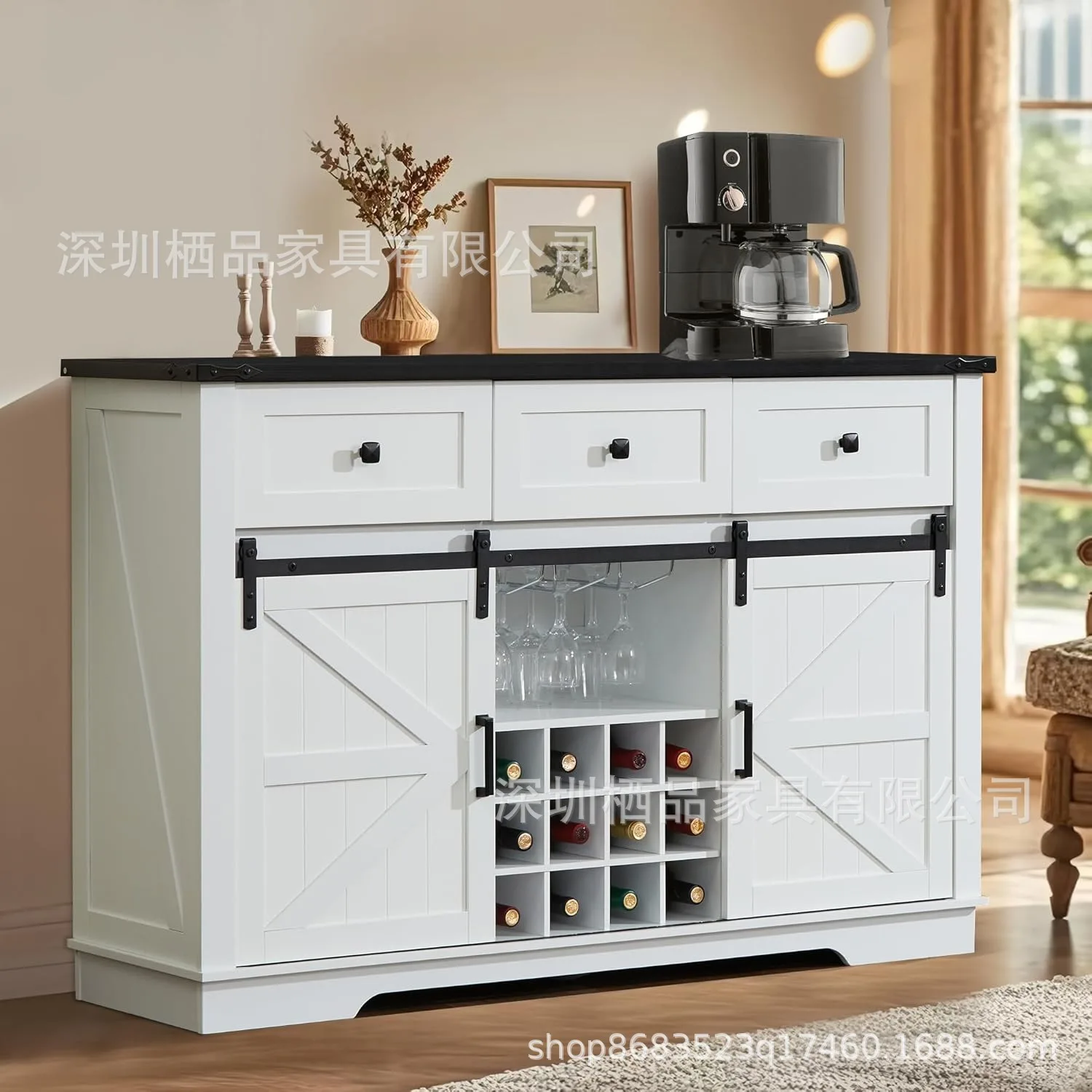 

Farmhouse style barn door sideboard retro simple living room wine cabinet high cabinet home tea cabinet storage room