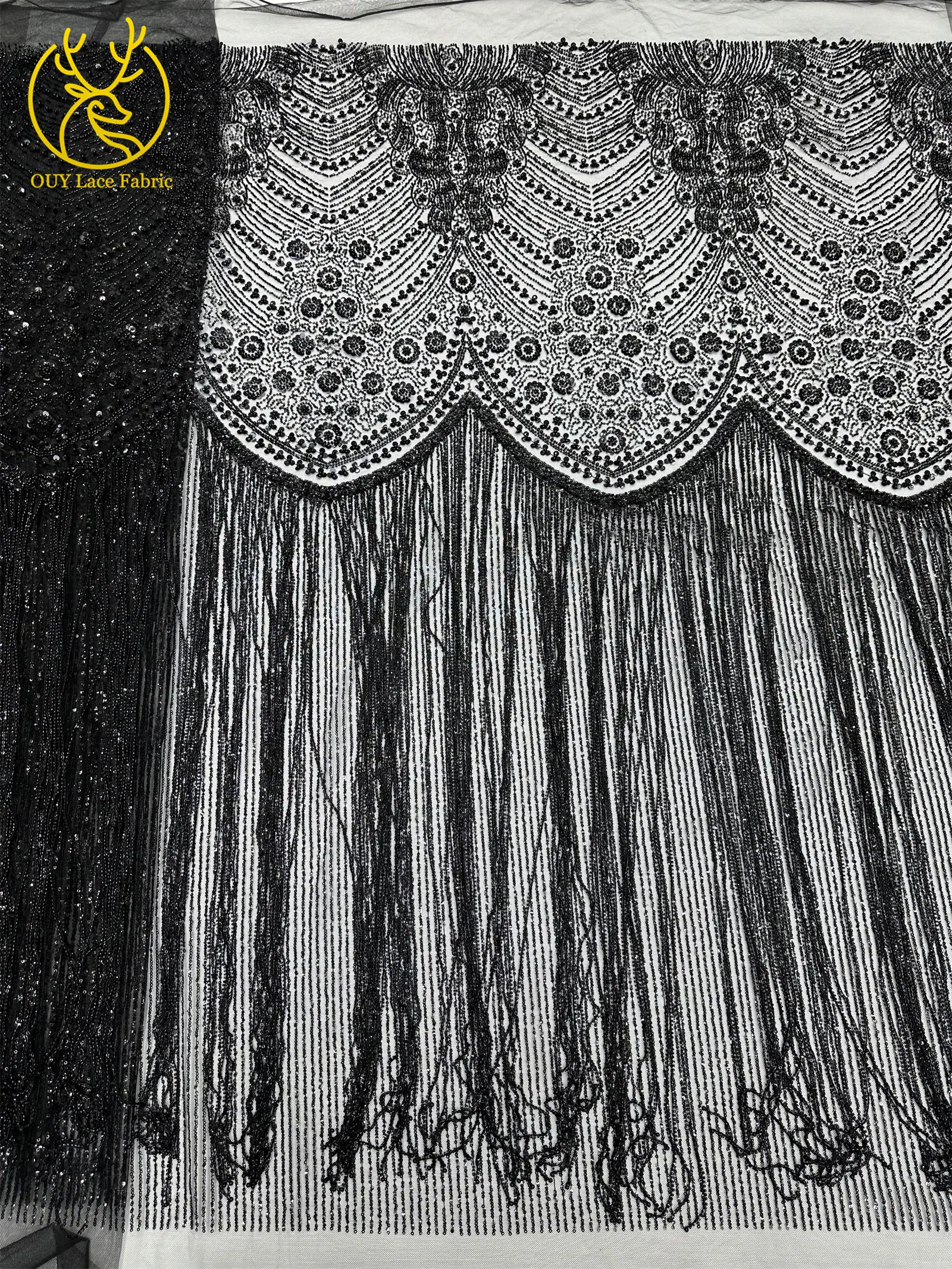Goldener Afrikanischer Nigerianischer 3D-Perlen-Spitzenstoff 5 Yards Französischer Pailletten-Tüll Stickerei-Kleiderstoff für Damen Party Hochzeit Kleid Nähen – Detail 24