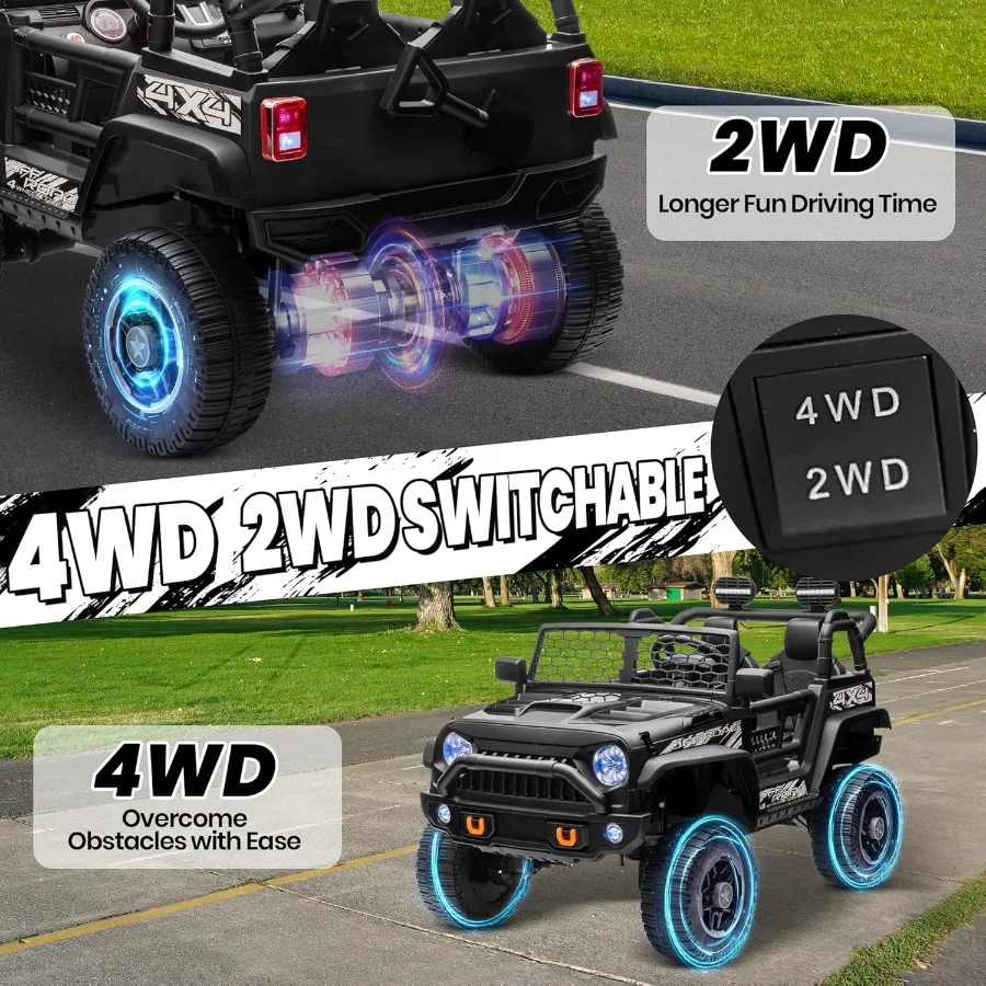 Brinquedos de passeio de 24 V para crianças grandes, passeio de 2 lugares em carros com 4WD/2WD comutável, assento de 20 ''de largura, passeio em caminhão com controle remoto, 4