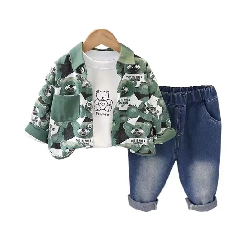 

Boutique Baby Boy Spring Clothes 2024 Cute Cartoon Single Breasted Long Sleeve Jackets + T-shirts + Pants Boys Outfits Kids Set