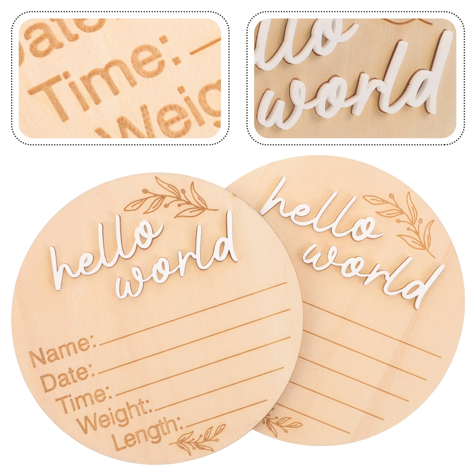 2 Pcs Newborn Commemorative Plaque Baby Cards Plate Bulletin Boards Nursery Sign Wooden