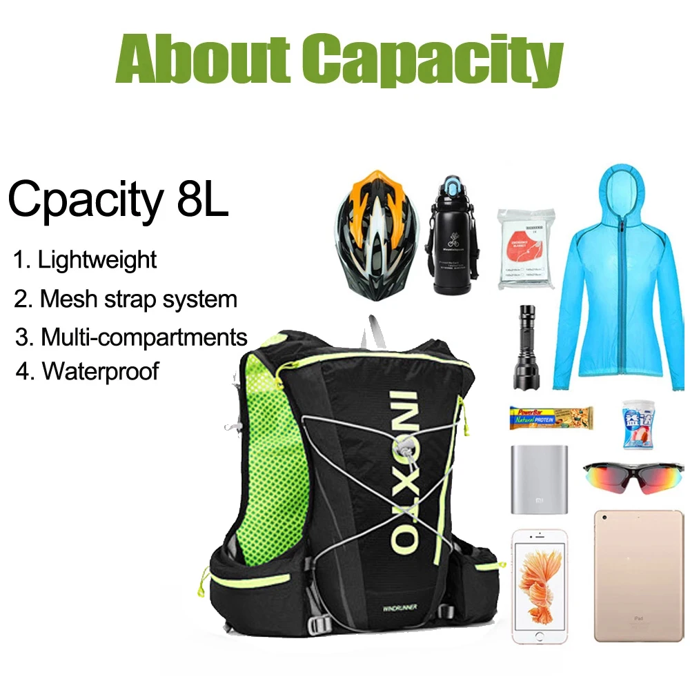 8L Running Hydration Vest Backpack Men and women Outdoor Sport Bags Trail Marathon Jogging Hiking Backpack option Water Bag