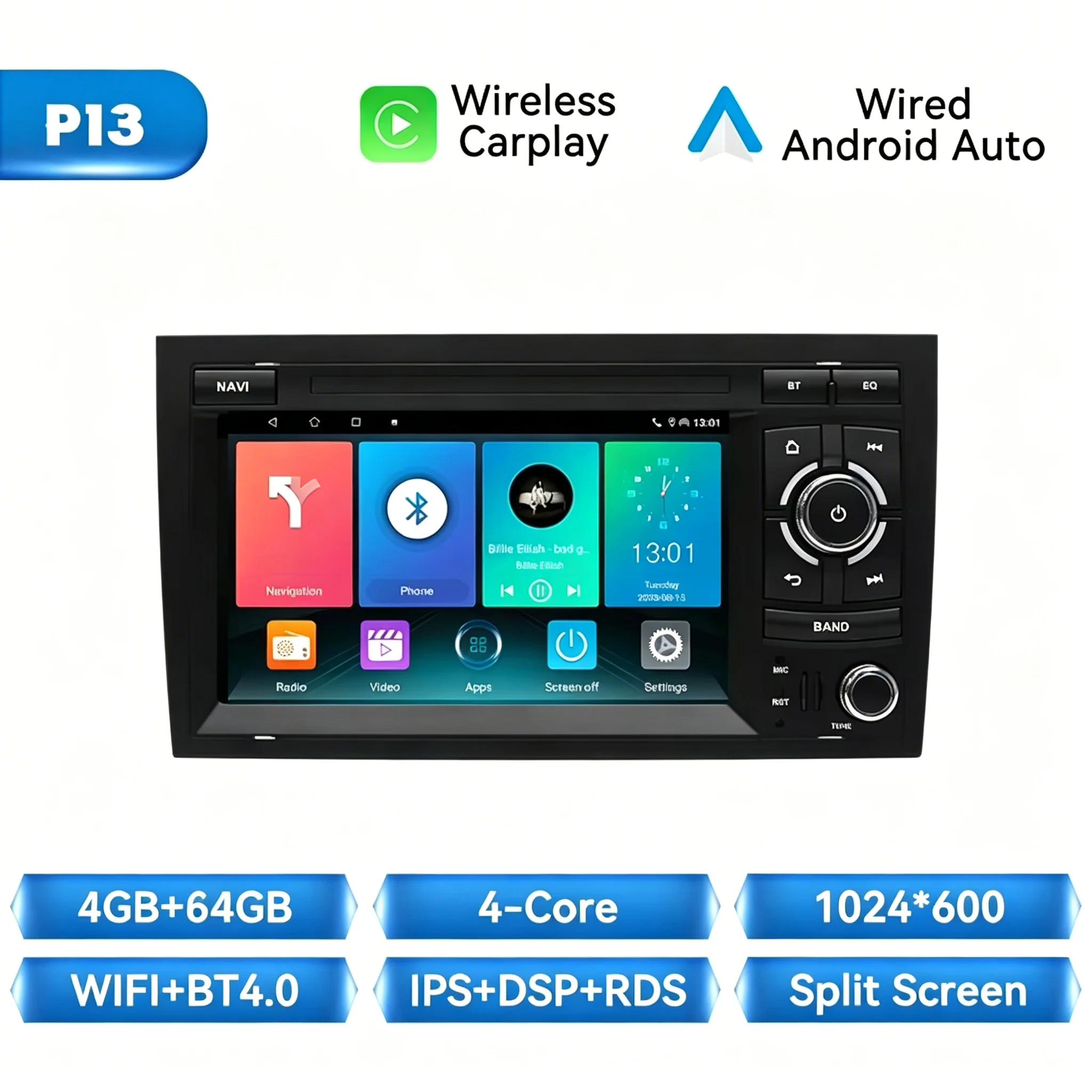 Draadloze CarPlay Android Auto Android 14 autoradio voor Audi A4 B6 B7 B8 S4 RS4 SEAT Exeo IPS touchscreen GPS navigatie BOSE multimediasysteem autoradio