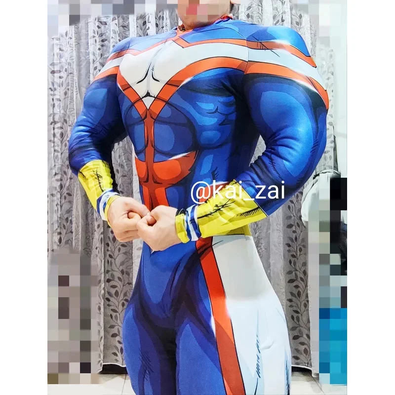 أزياء All Might التأثيرية Boku no Hero Academia للأولاد والرجال بدلة خارقة للهالوين للبالغين والأطفال Zentai