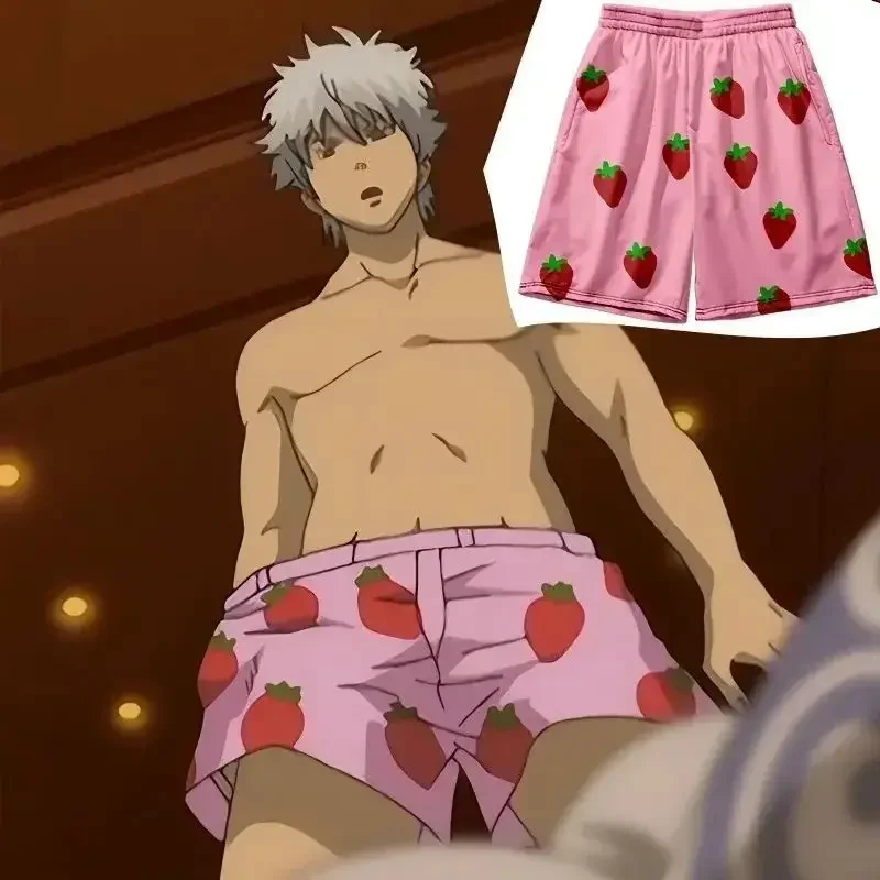 

Gintama Anime Sakata Gintoki Strawberry Shorts Casual Beach Shorts Daily Home Couple Same Style Quick Drying Shorts with Pockets