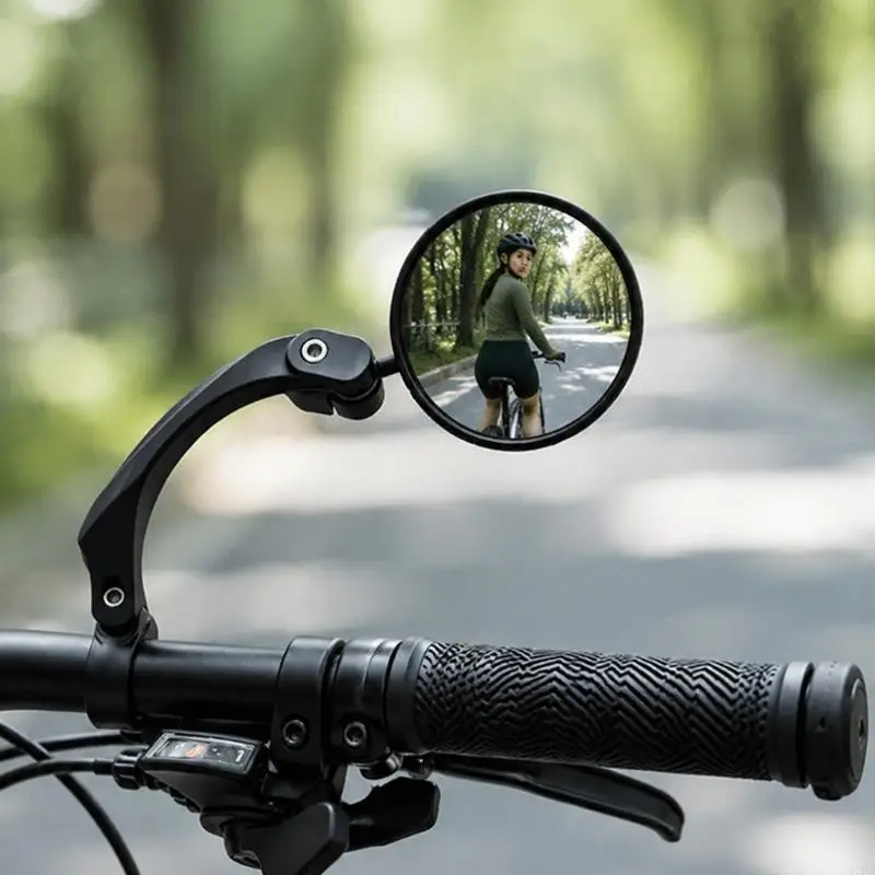  City Cycling Bar End Mirror with Round Lens, Jointed Arm and Dark Housing for Daily Bike Use and Regular Road Travel