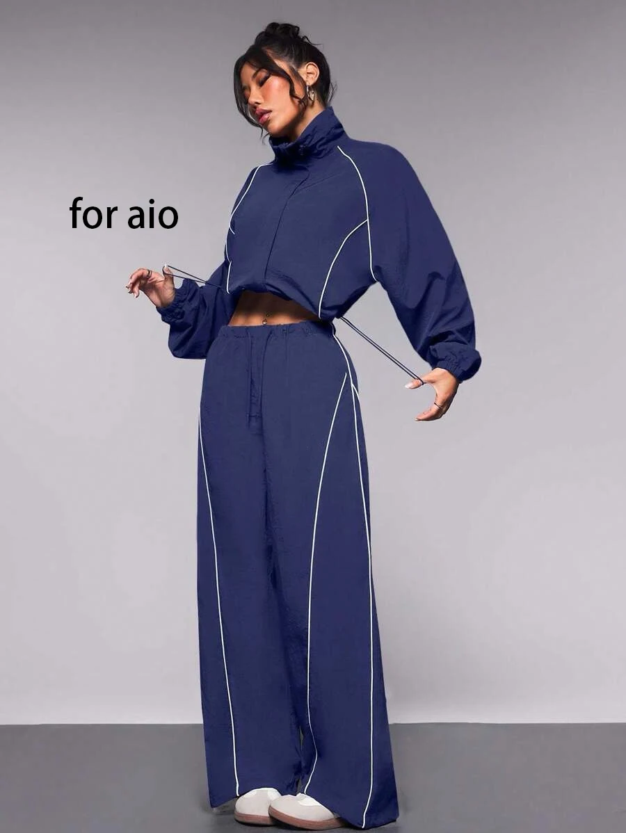 

for aio Women's Colorblock Sport Jacket And Pants Set Drawstring Minimal Athletic Two-Piece Casual Workout Lounge Wear Outfit