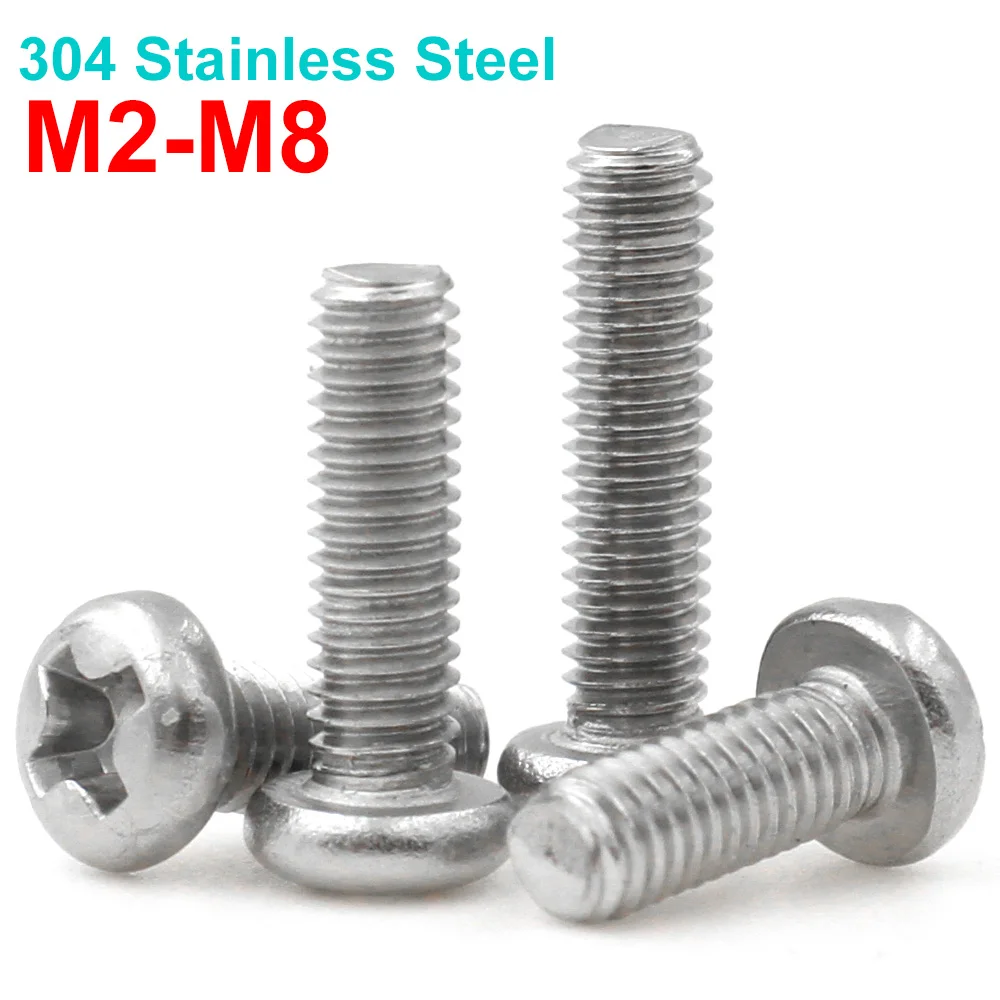 

50/10pcs Cross Round Head Screws M2 M2.5 M3 M3.5 M4 M5 M6 M8 A2-70 304 Stainless Steel Phillips Round Pan Head Screw Bolt Dia2-8