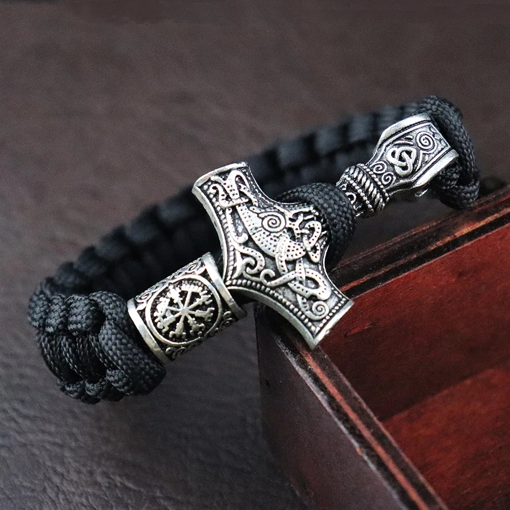 Vintage Norse Odin Hammer Umbrella Rope Bracelet for Men Charm Viking Valknut Braided Bracelets Trendy Jewelry Gift Dropshipping