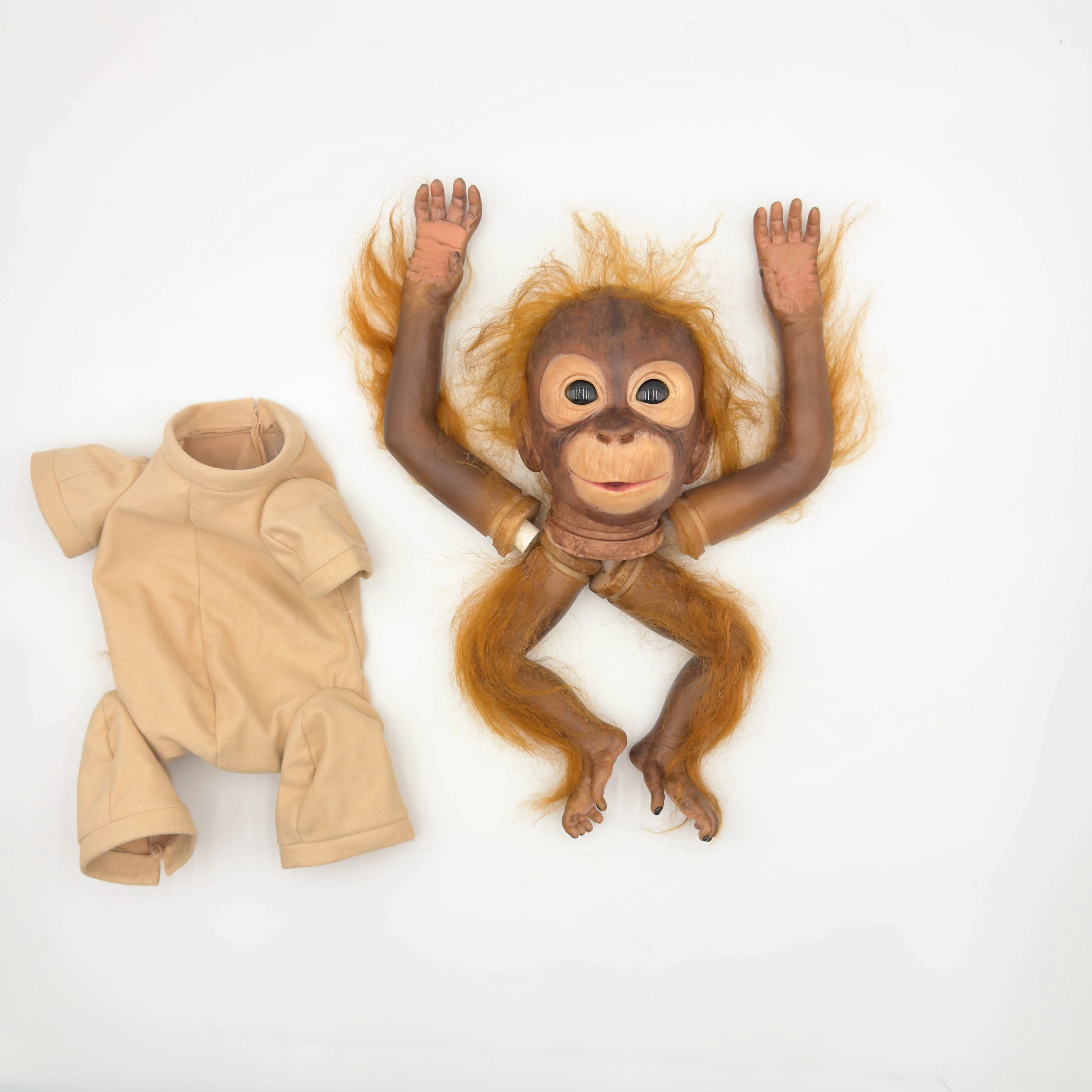 Npk 20 polegadas bonito macaco reborn bebê boneca peças com mohair pintado diy brinquedo cabelo castanho membros completos pronto para montar