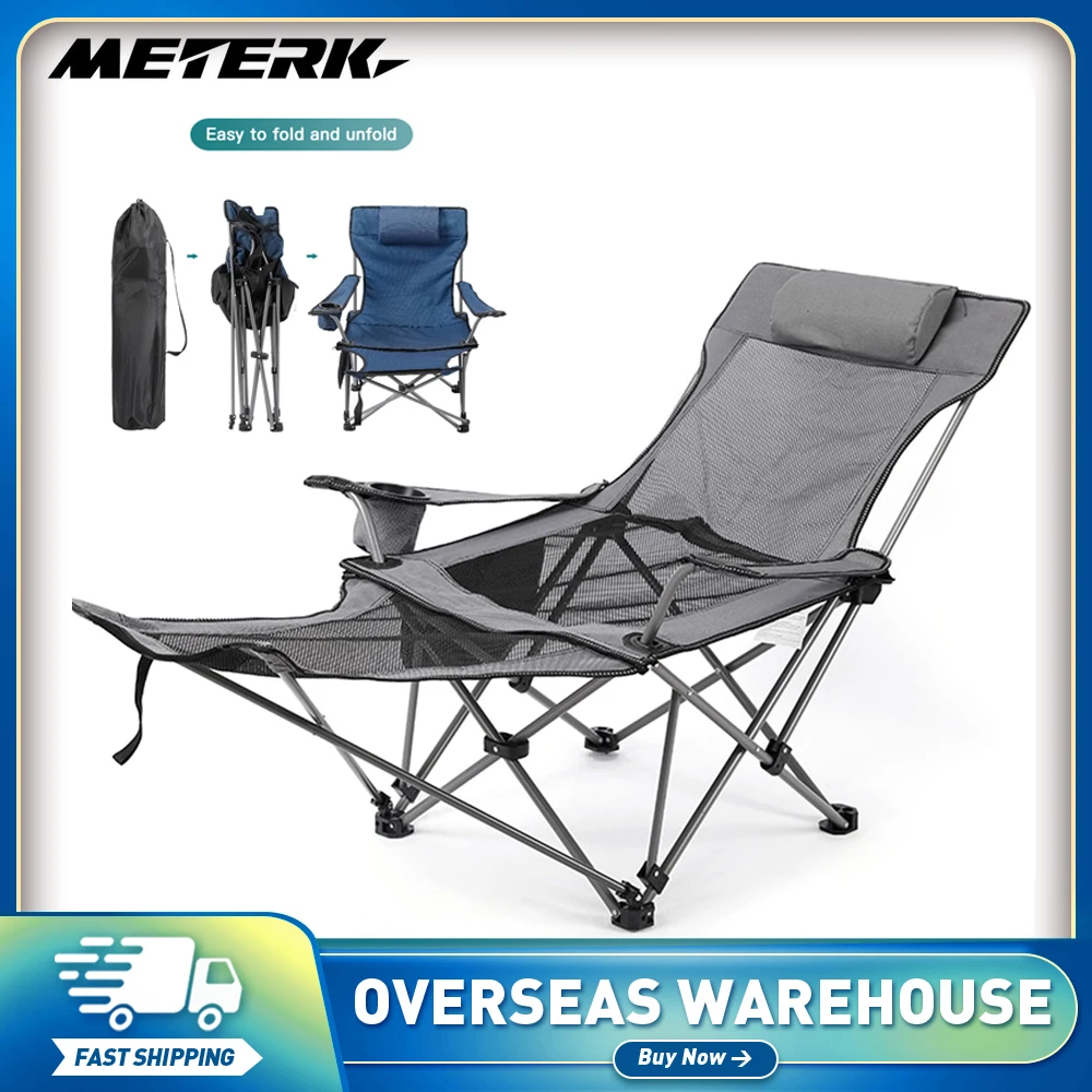 2 in 1 Folding Camping Chair Portable Adjustable Reclining Lounge Chair with Removable Footrest for Outdoor Fishing Beach Picni