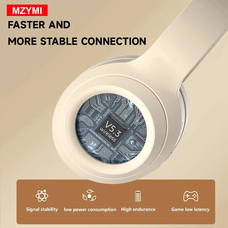 MZYMI TH30 سماعات لاسلكية سماعة رأس بخاصية البلوتوث مثبتة على الرأس إلغاء الضوضاء عقال قابل للتعديل سماعات أذن رياضية لعبة سماعات