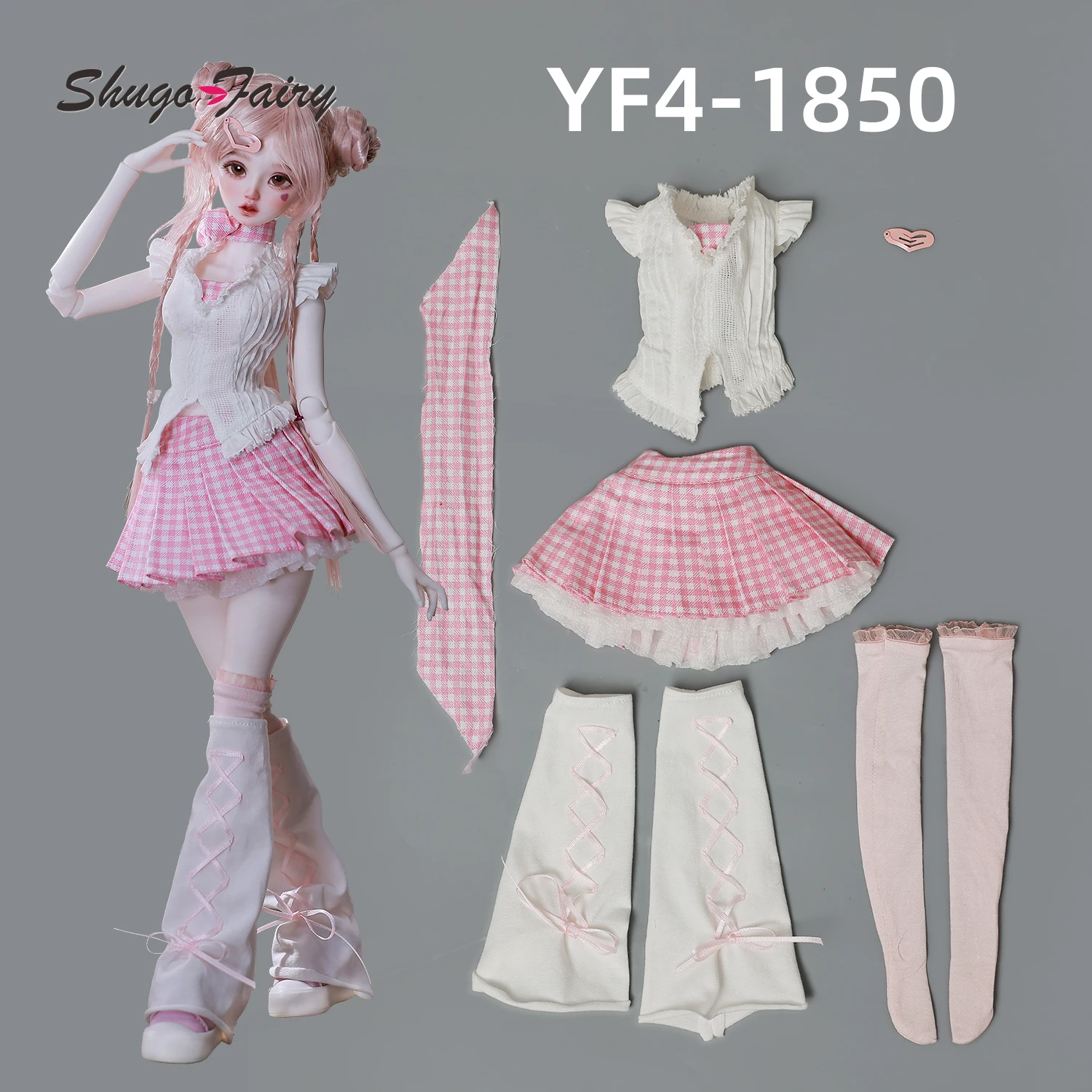 

BJD Clothes 1/4 Y2K Preppy Sweet Pink Plaid Skirt Set Ball Jointed Doll Accessories Kpop Blythe Style ShugaFairy Handmade Outfit