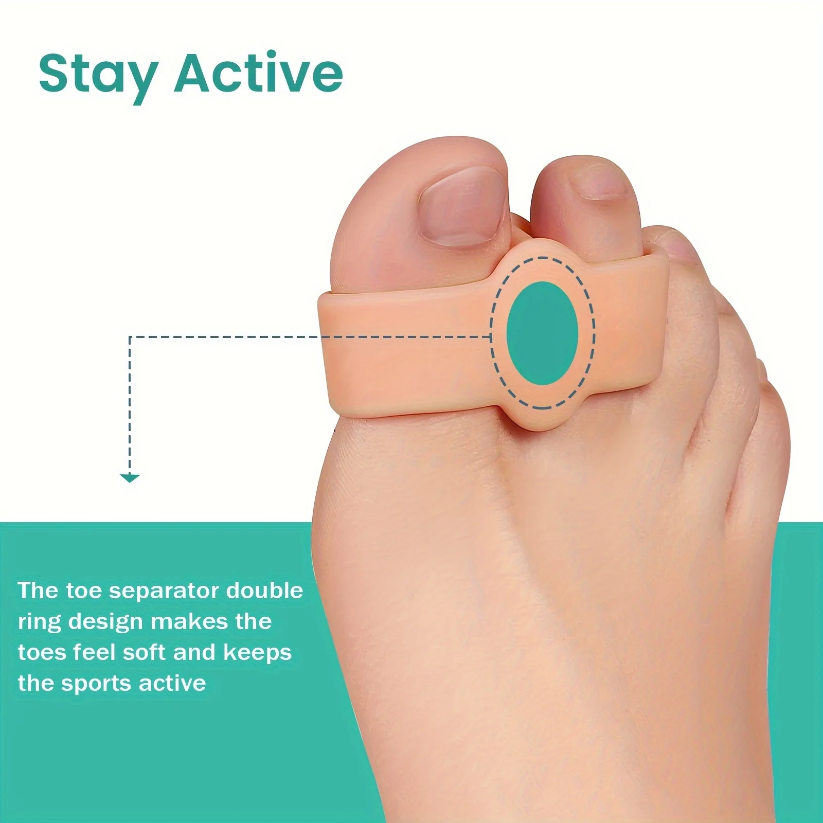 2 فواصل أصابع مطاطية ناعمة مع حلقتين - مقسم أصابع القدم من السيليكون المريح، مناسبة للاستخدام اليومي واليوجا والاسترخاء اليومي - مرنة،