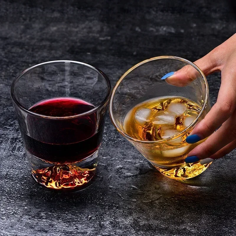 lead-free wine cups with wooden gift box for Liquor Scotch Bourbon  japan mt fuji shaped old fashioned whiskey glass cup 250ML