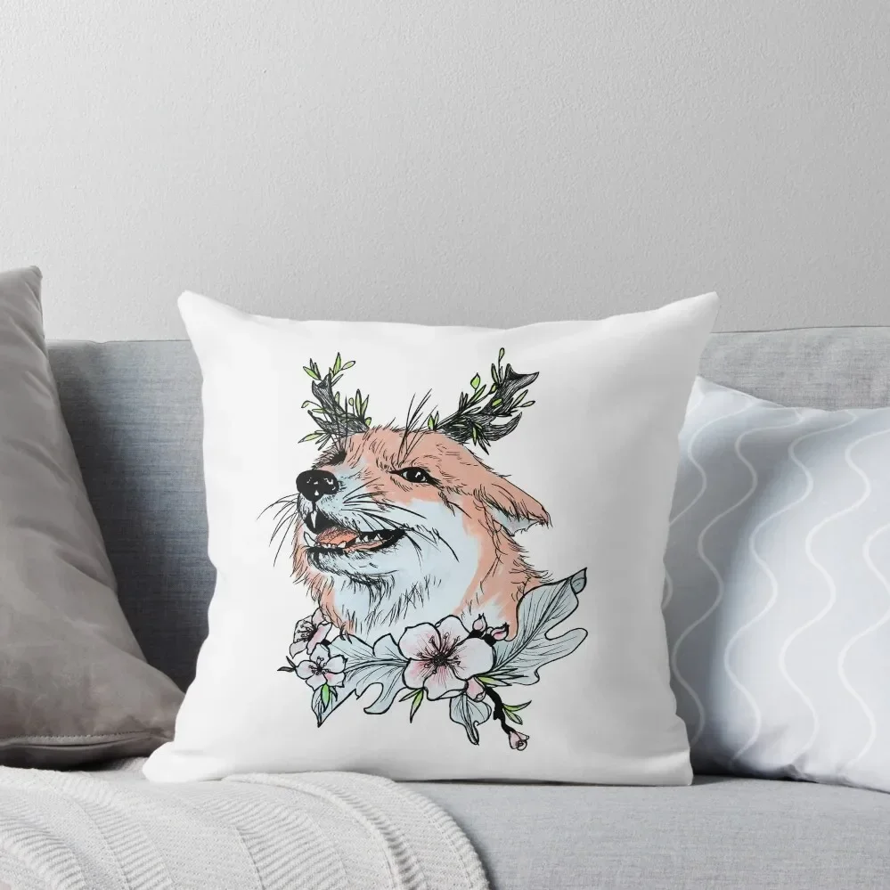 Juniper Fox, The Happiest Fox Throw Pillow pillowcases for sofa cushions Pillowcase Cushion Room decorating items pillow