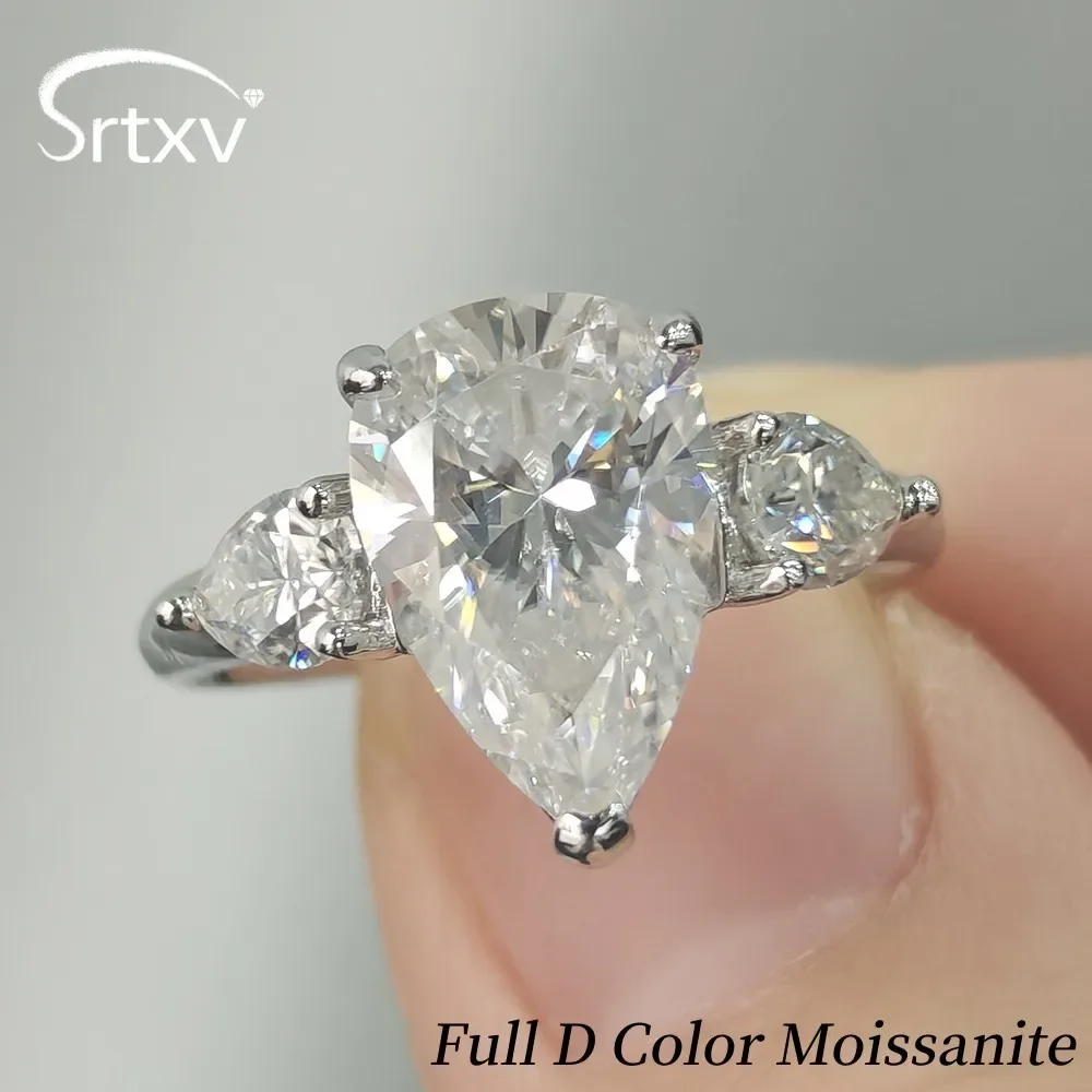 All Pear Cut D Color Moissanite Rings For Women 925 Sterling Silver Plated 18K Wedding Water Drop Diamond Ring Bride Jewelry GRA