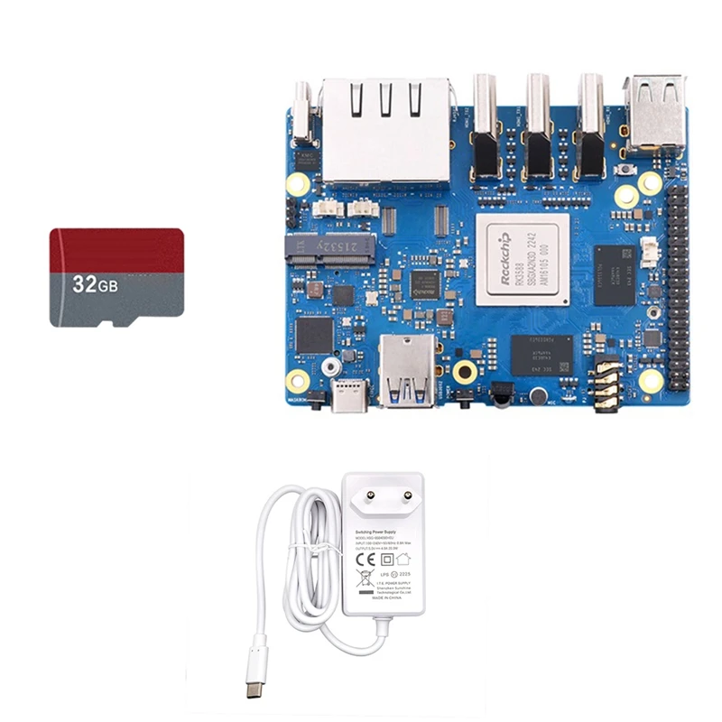 For Orange Pi 5 Plus Development Board 4G+32G Card Set Kit RK3588 64Bit 2.5G M.2 Slot Support 2230 Wi-Fi 6 BT Module Set EU Plug