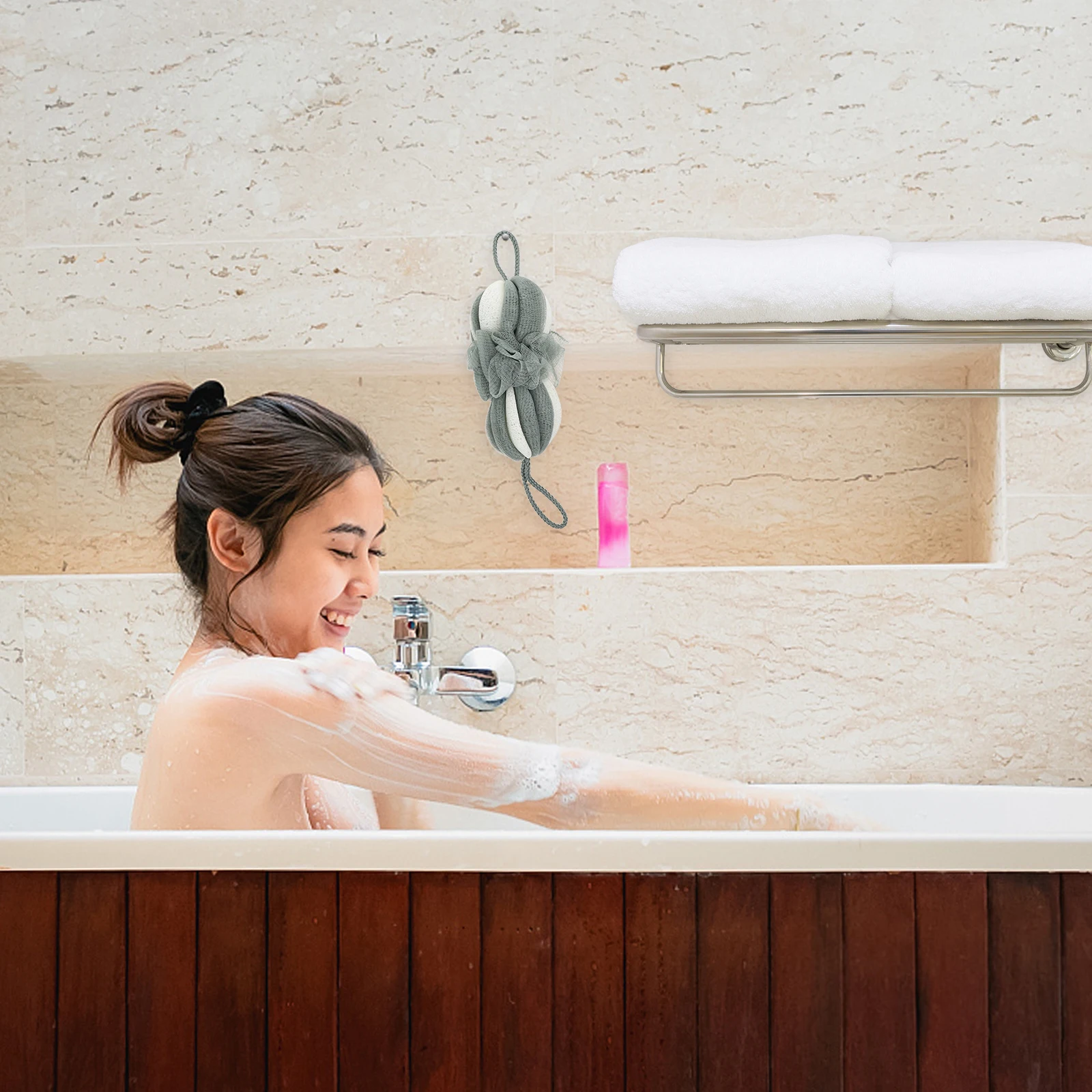 

2Pcs Practical Bath Balls Long Shower Flowers Mesh Foam Scrubber Easy Use Home Travel Gifts Bathing Balls Shower Flowers