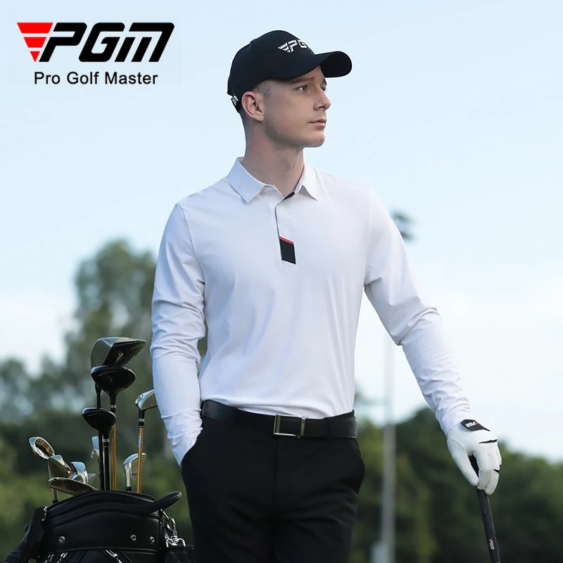 

Мужская футболка с длинными рукавами PGM Golf, осенне-зимняя рубашка-поло с бесшовным воротником, спортивная одежда YF634