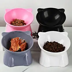 High Foot Pet Bowl Raised Tilted Cat Bowl Washable Plastic Combination Anti Tipping Drinking Water Non Slip for Cats Dogs