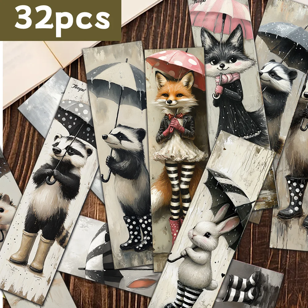 32 Stück, künstlerische Regenschirm-Lesezeichen mit niedlichen Haustiermotiven, Weihnachten, Lehrergeschenk, Geschenke zum Schulanfang, kreative künstlerische Designs