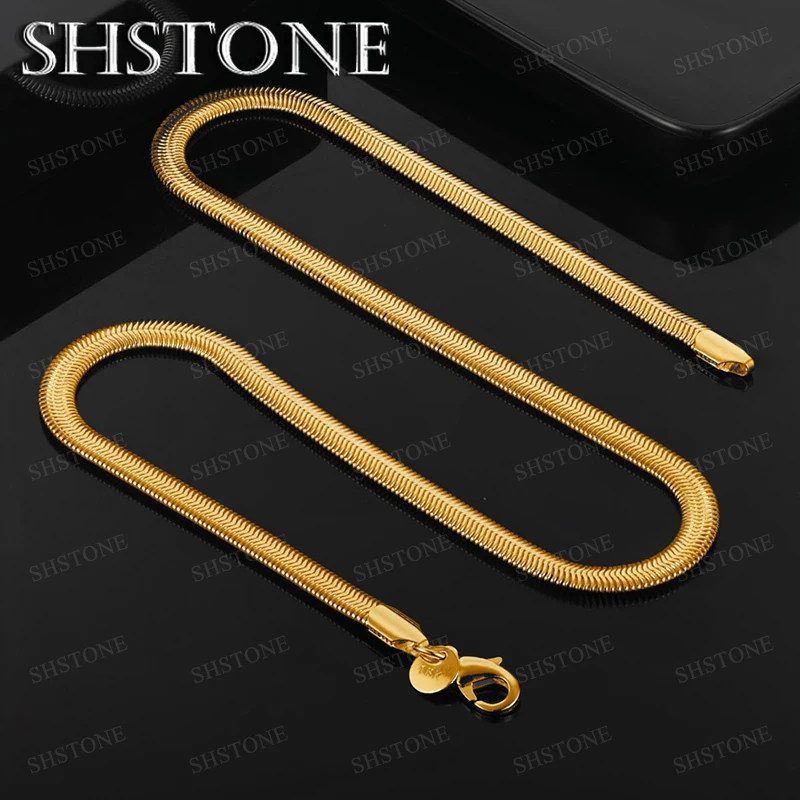 

40-60cm 18k Gold Necklace Flat Side Chain For Women Party Birthday Christmas Gift Men Fashion Trend Simple Jewelry Accessories