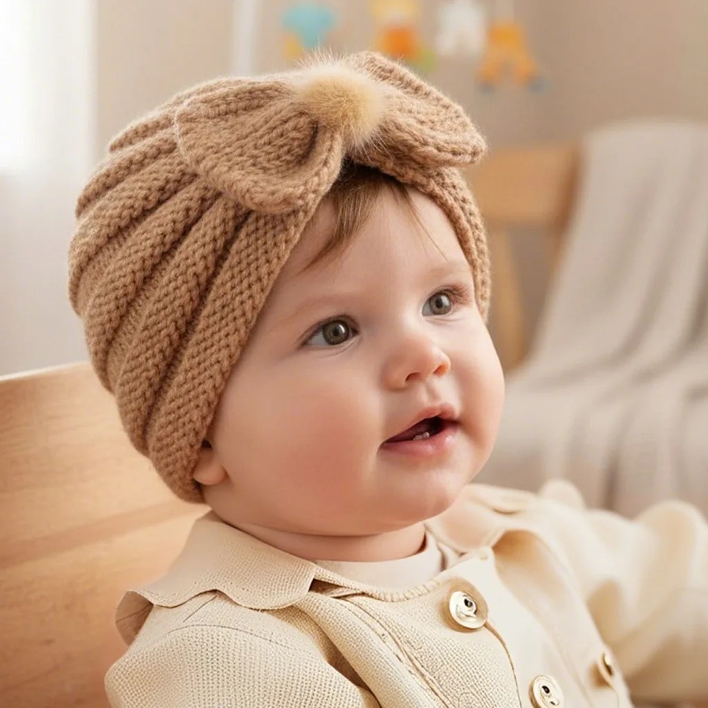 

Newborn Photo Prop Hat With Cute Bow Baby Knit Beanie First Month Celebration Soft Cotton Infant Cap Hospital Boy Girl Present