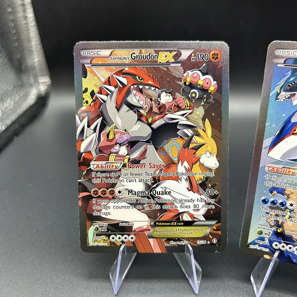 DIY 만화 PTCG 컬렉션 카드 TCG 팀 아쿠아의 쿄그레-EX 더블 크라이시스 홀로 카드 6/34 15/34 포일 카드 어린이 선물 장난감