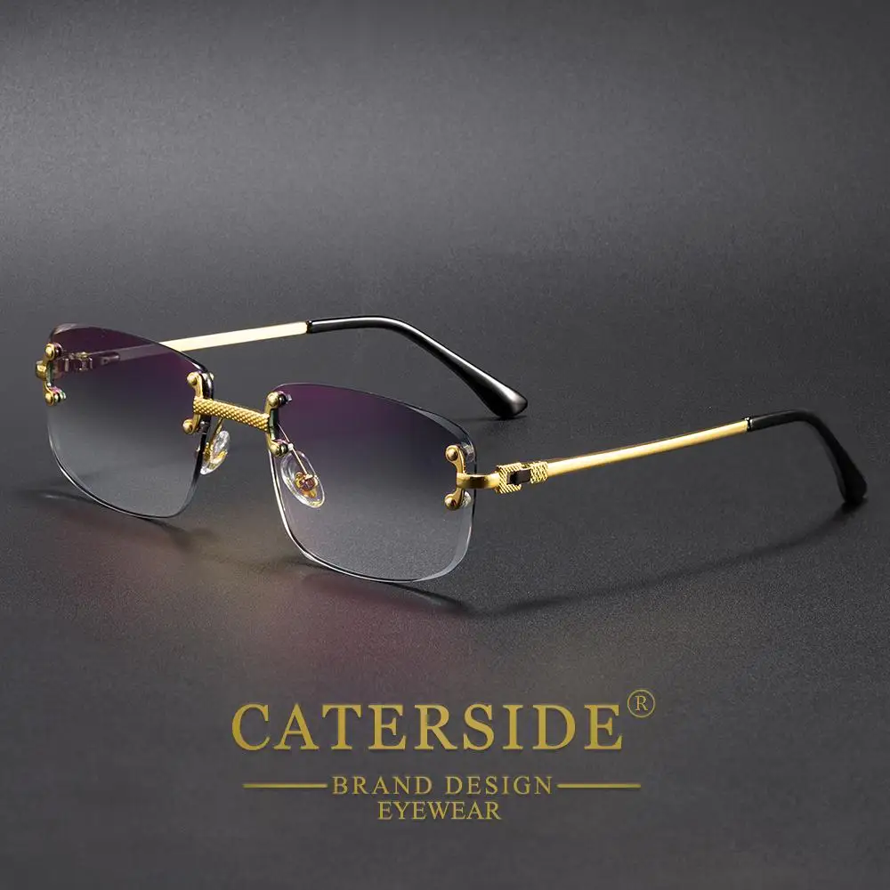 CATERSIDE Rahmenlose Sonnenbrille für Herren und Damen, luxuriöse Outdoor-Party-Sonnenbrille, Metallrahmen, Spiegel-Verlaufsgläser, UV400 – Detail 5