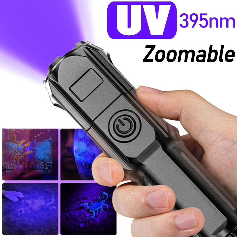 

395nm UV Flashlights USB Led Torch Lamps Ultraviolet Fluorescent Agent Inspection Flashlight for Pet Urine Scorpion Detection