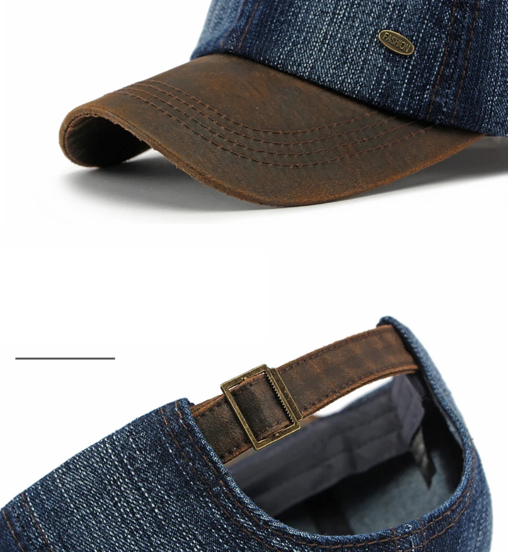 HT5132 Ganzjahres-Denim-Cap für Herren und Damen 2026 Neue Verstellbare Baseballkappe 100% Baumwolle 6 Paneele Snapback Cap Patchwork Hip-Hop-Kappe – Detail 5