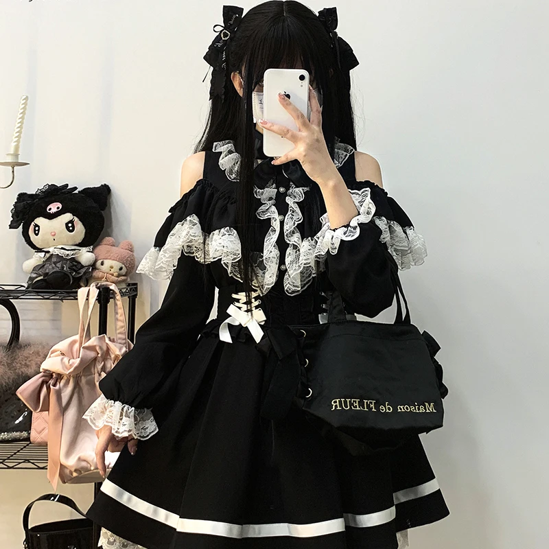 Kawaii Women Shirts Jirai Kei Lolita Y2K Cute Japanese Style Blouse Elegant Long Sleeve Sweet Tops Casual Aesthetic Shirt 2024