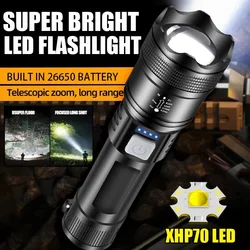 High Power LED Flashlights XHP70 Torch With Tail Warm Light USB Rechargeable Zoomable Torch Outdoor Camping Emergency Lantern