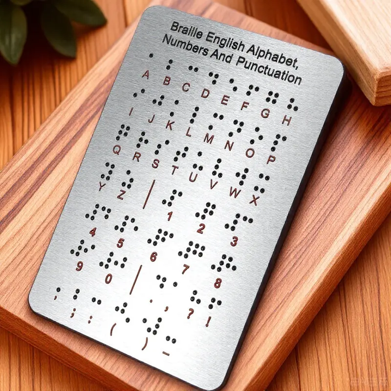 Braille Alphabet Board Stainless Steel Raised Dots Tactile Learning Tool for Blind Beginners Braille Education Special view 6