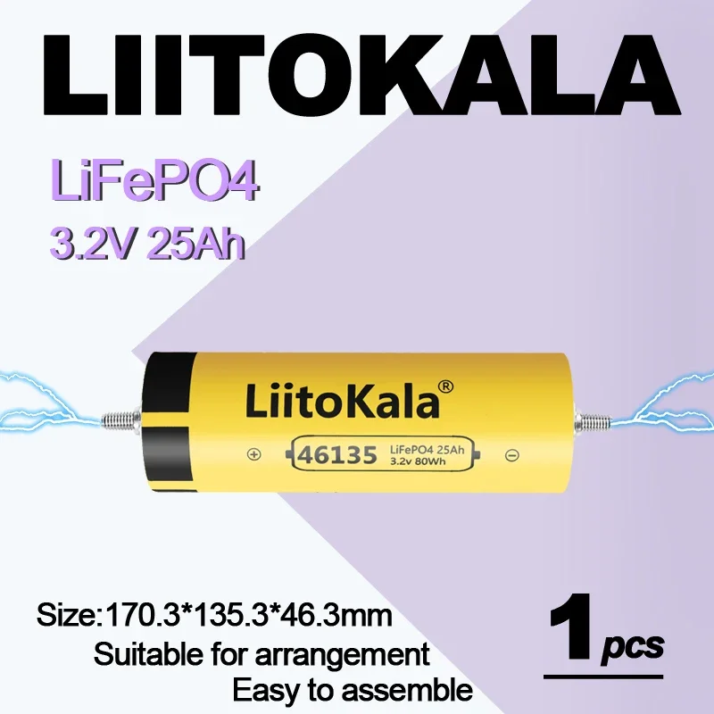 

1PCS LiitoKala 3.2v 25Ah LiFePO4 battery 3C 3.2V Cells diy 12v 4S 24V 48V ebike electric scooter Tricycle power tools Batte