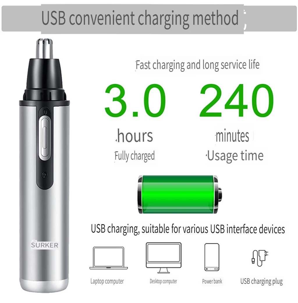 Surker 5-in-1 الشعر المتقلب متعددة الوظائف أدوات للعناية الشخصية المحمولة البسيطة USB قابلة للشحن الأنف الأذن أداة تهذيب المنزلية