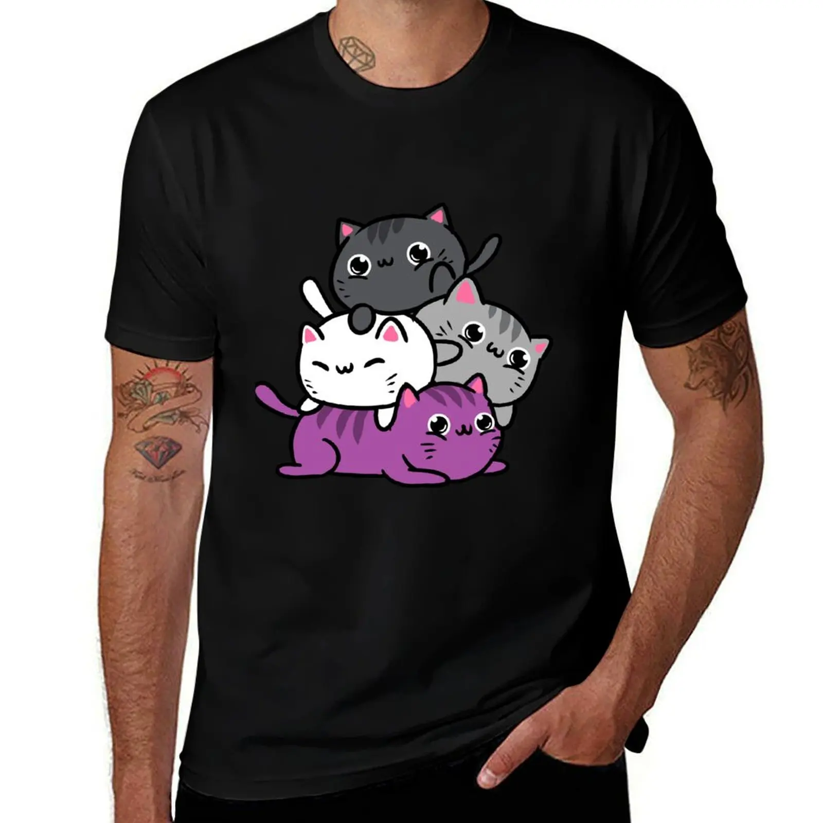 Kawaii Cat Pile Asexual Pride T-Shirt Trend Art Print T-Shirt