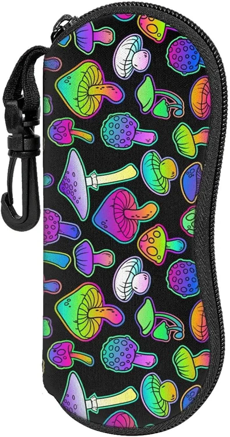 Psychedelic Mushroom Sunglasses Soft Case with Belt Clip Zipper Eyeglass Box Portable Light Travel Glasses Bag for Women Men