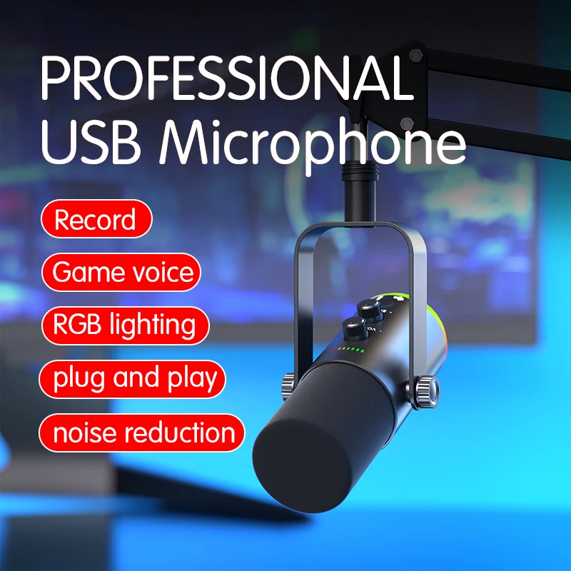 Prodcast Microphone USB Streaming Mic RGB With Noise Reduction Software Mic Gain Mute For Gaming Live