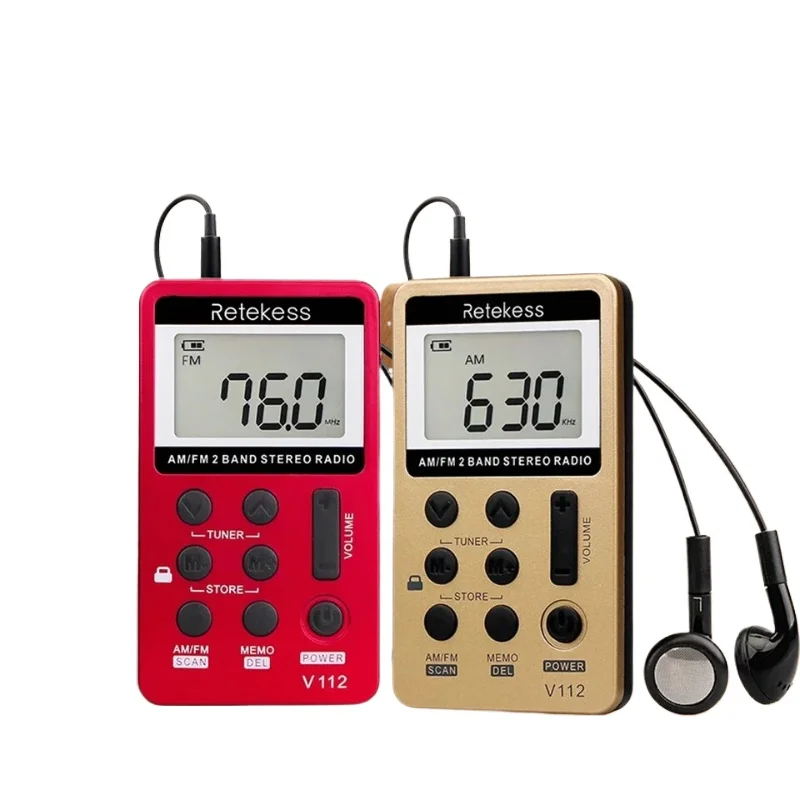 Retekess V112 Radio Mini Pocket Radio Receiver Portable Radios AM FM Rechargeble Sleep Time Earphone For Walkman Go Hiking