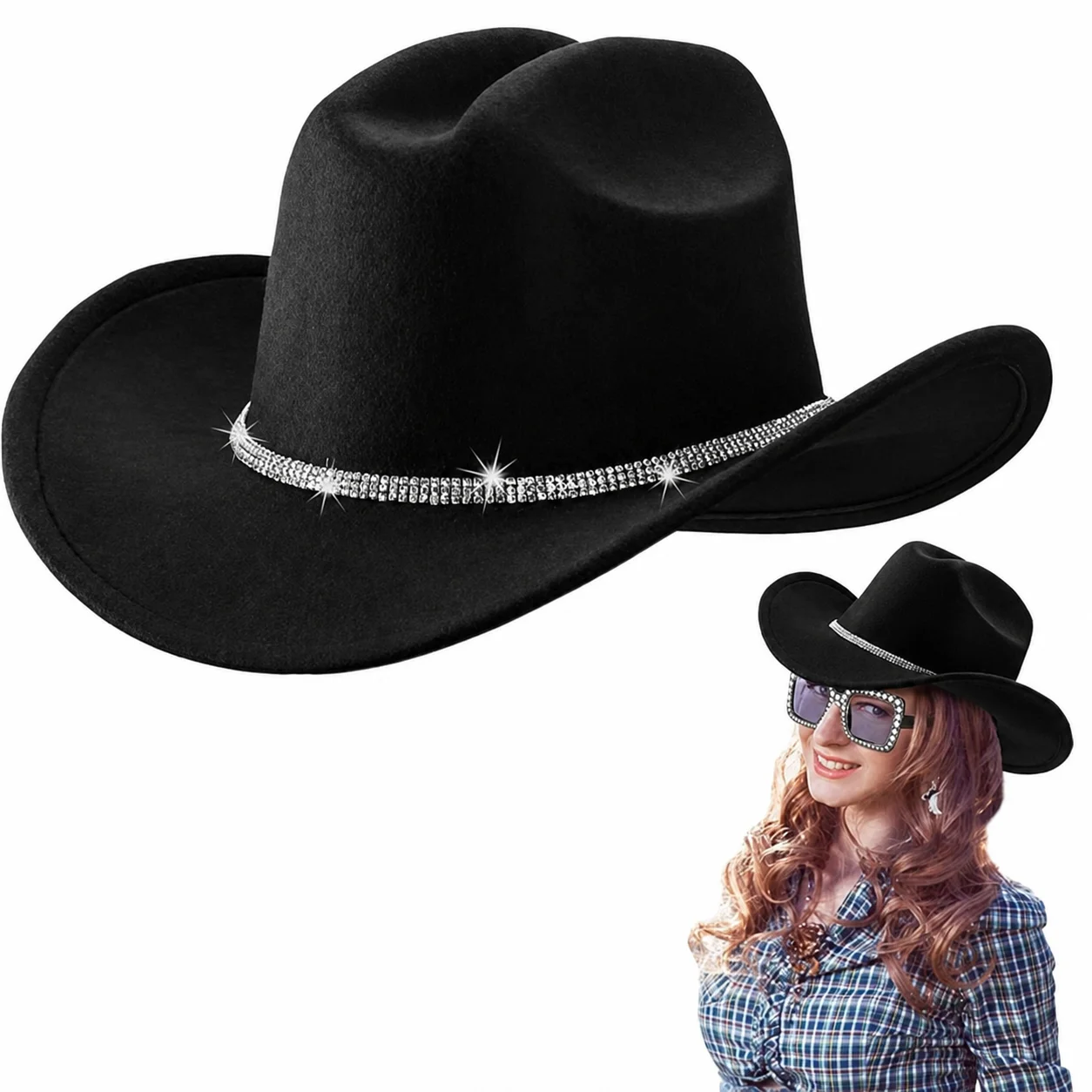 Wool Felt Cowboy Hat Secure Wide Brim Hat Cowboy Hat Fashionable For Gift For Friends Holiday Costumes Women