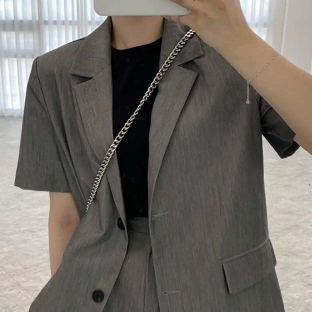 2 Pcs/Set Women Blazer Shorts Set Formal Short Sleeve Korean Office Lady Commute Suit Coat Shorts Business Trip Meeting Clothes