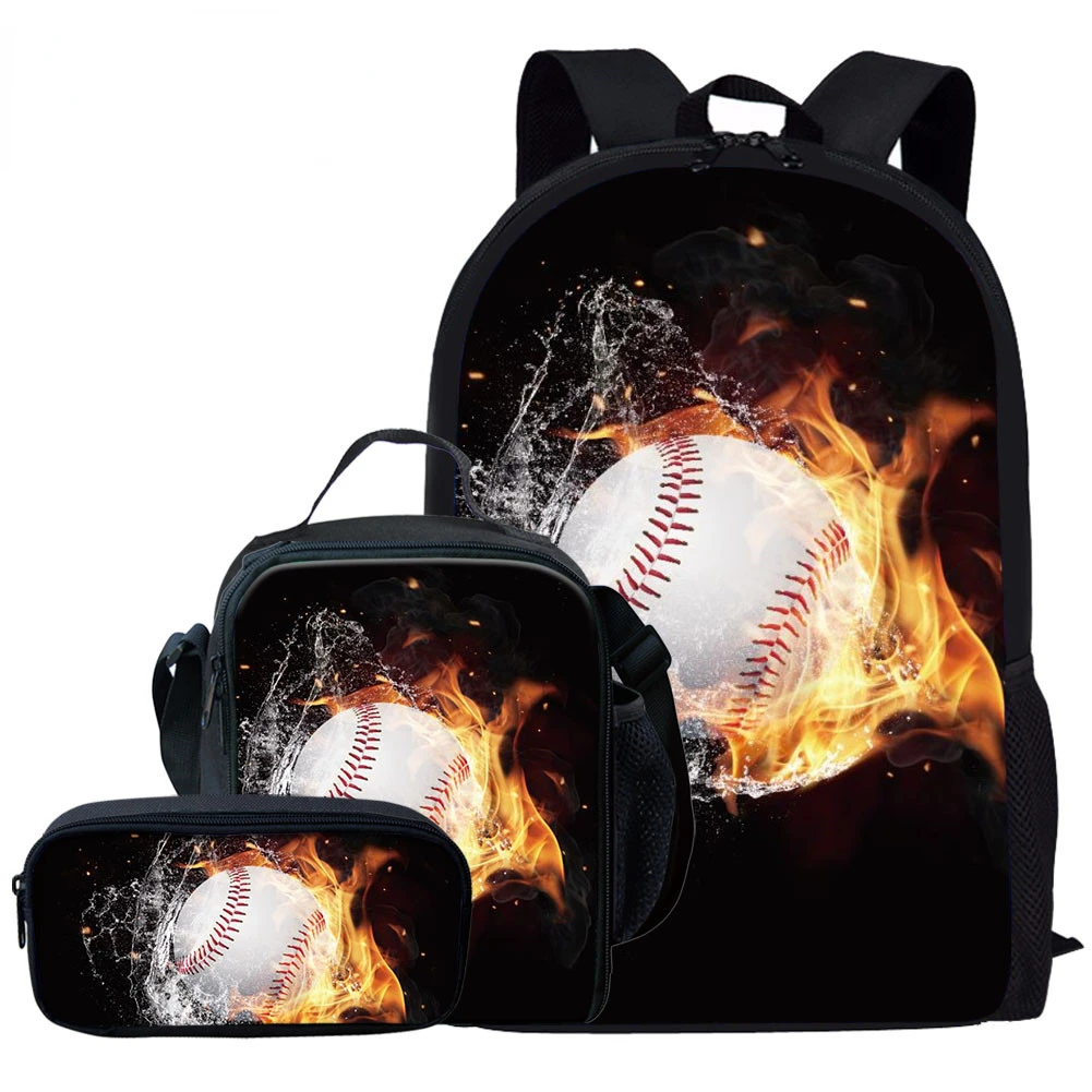 Classic Popular Flame Basketball Football 3D Print 3pcs/Set Student School Bags Laptop Daypack Backpack Lunch bag Pencil Case